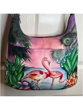 ANUSCHKA 🌷ANNA BY ANUSCHKA LEATHER HAND-PAINTED TRIPLE COMPARTMENT SATCHEL